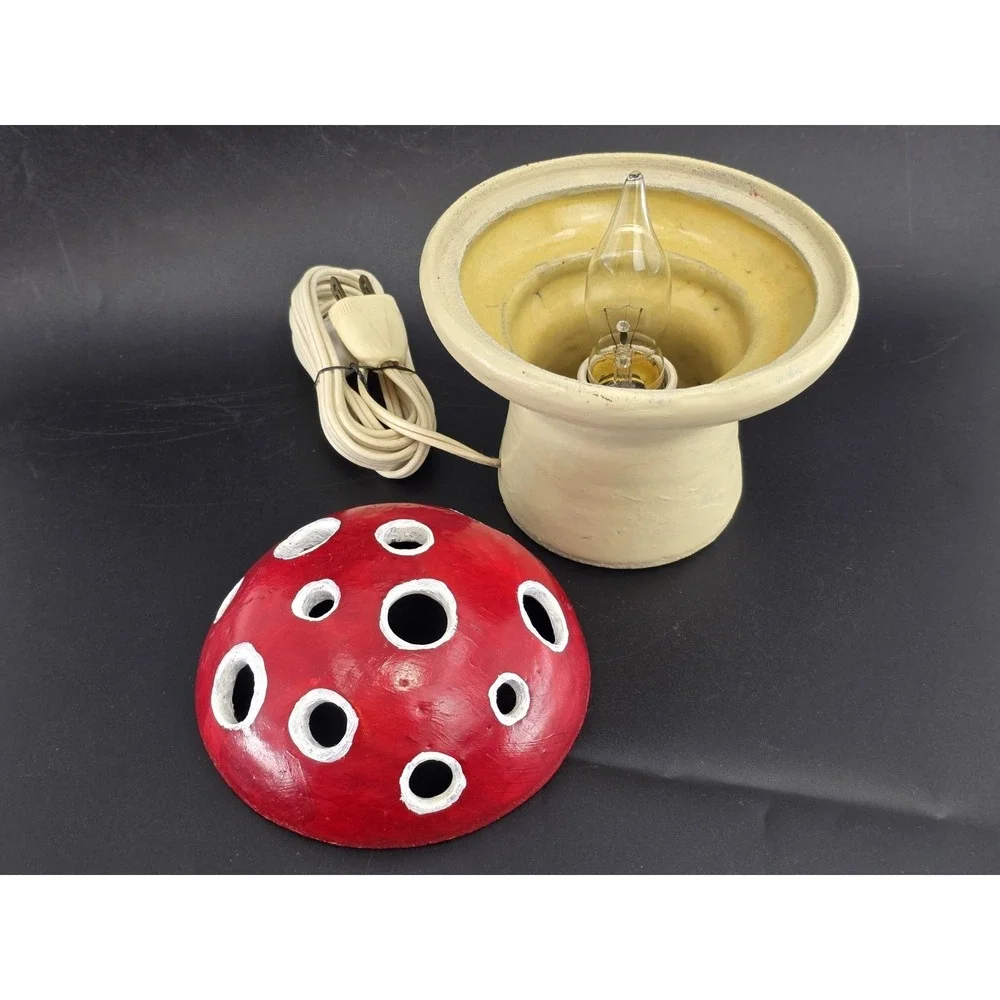 Vtg Toadstool Mushroom Table Lamp – Cozy Cottage Core Handmade Signed Artist